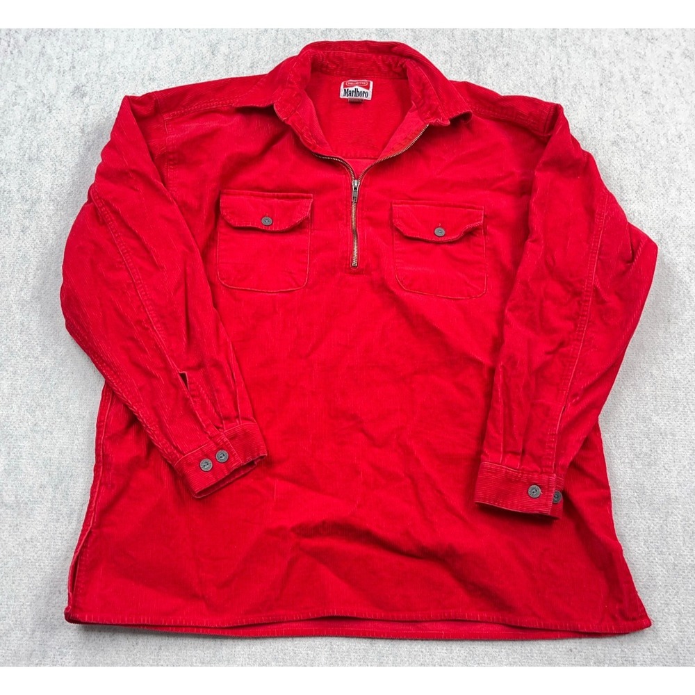 Vintage Marlboro Jacket Men Medium Red Corduroy Pullover Adventure 90s Sweater B